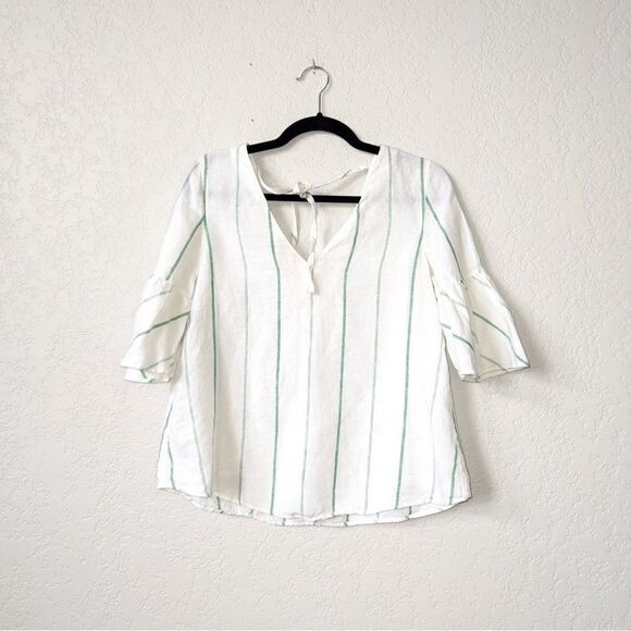 Massimo Dutti‎ White Green Stripe Linen Top Size 4 - Picture 3 of 8